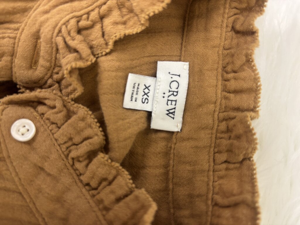J. Crew Tan Ruffled Sleeveless Blouse
