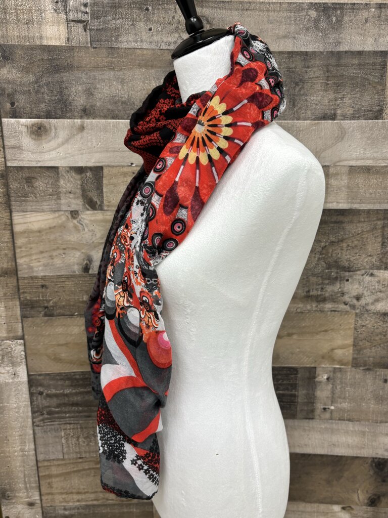 Desigual Red and Grey Patterned Scarf