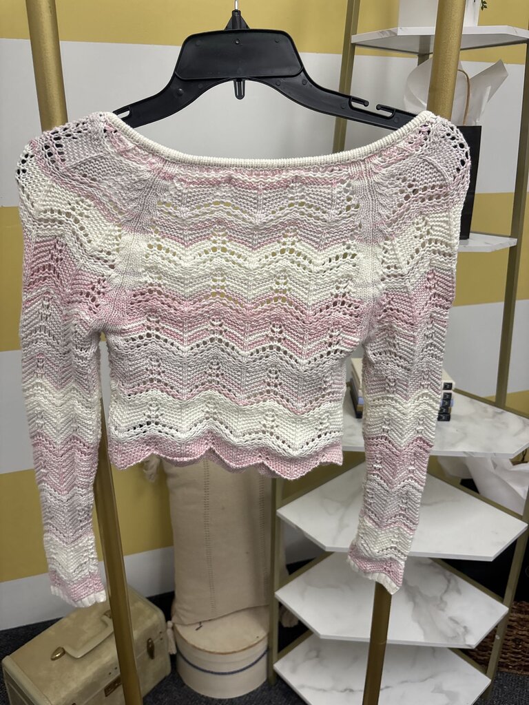 Urban Outfitters Blaire Pink and Cream Knit Cropped Sweater
