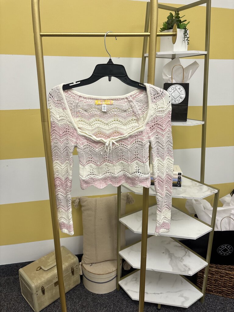 Urban Outfitters Blaire Pink and Cream Knit Cropped Sweater