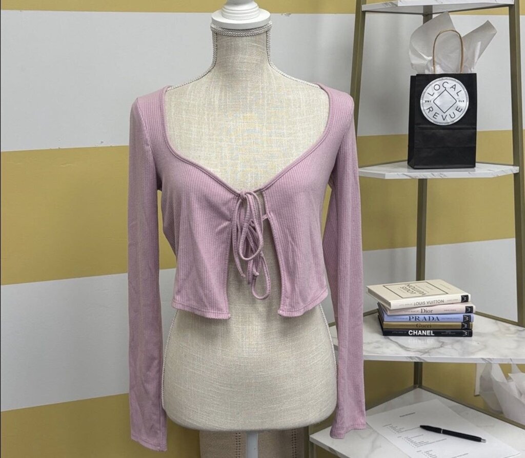 Urban Outfitters Pink Ribbed Long Sleeve Cropped Cardigan Top
