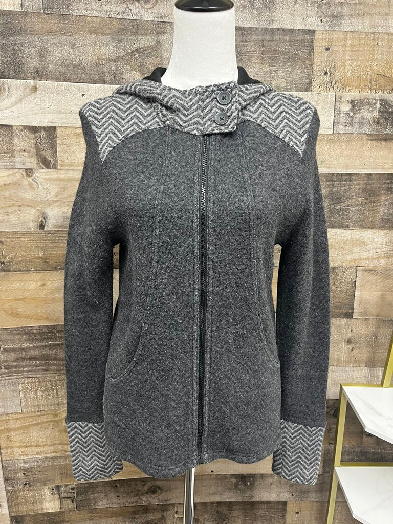 Prana Grey Hooded Full-Zip Sweater