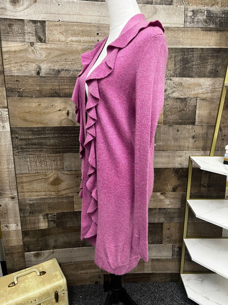 Magaschoni Cashmere Ruffle Open Front Cardigan Sweater