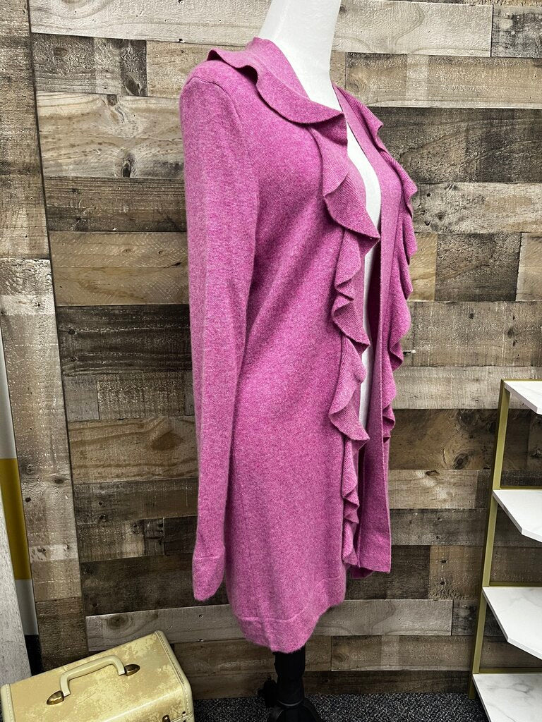 Magaschoni Cashmere Ruffle Open Front Cardigan Sweater