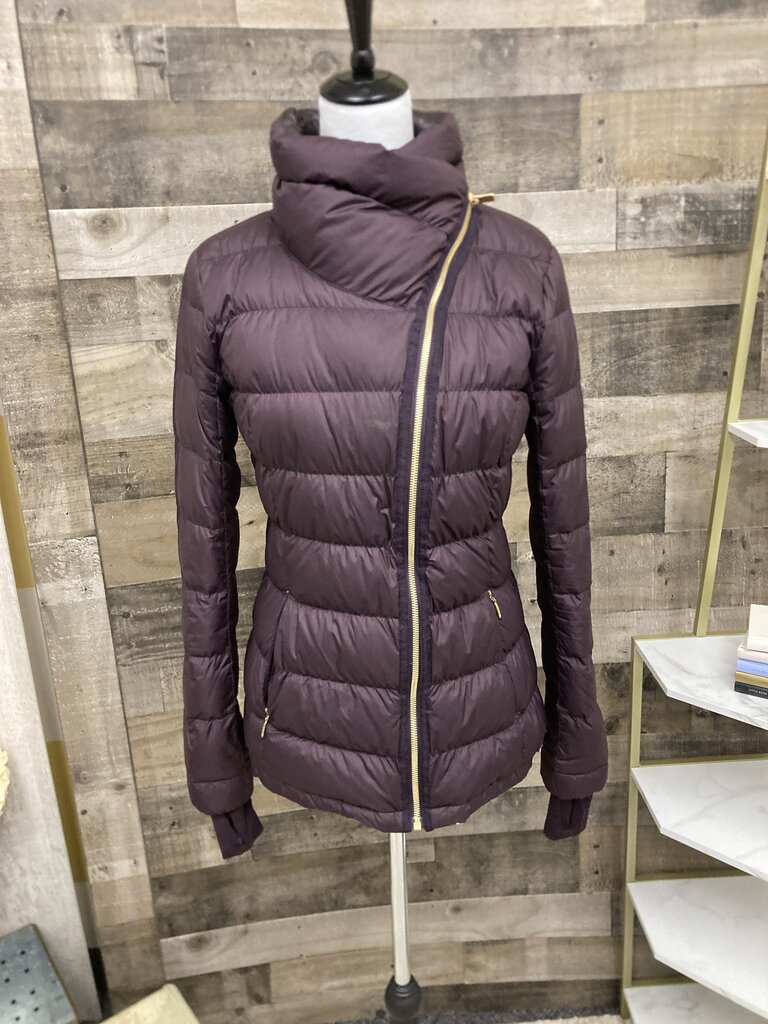 Athleta Burgundy Asymmetrical Zip Quilted Puffer Jacket