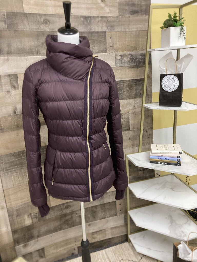Athleta Burgundy Asymmetrical Zip Quilted Puffer Jacket