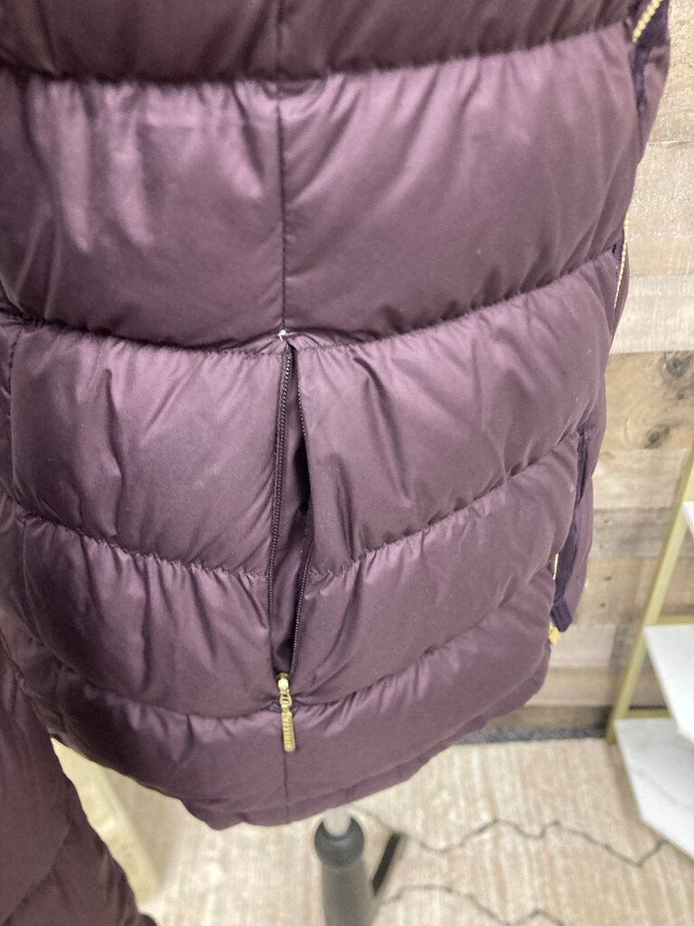 Athleta Burgundy Asymmetrical Zip Quilted Puffer Jacket