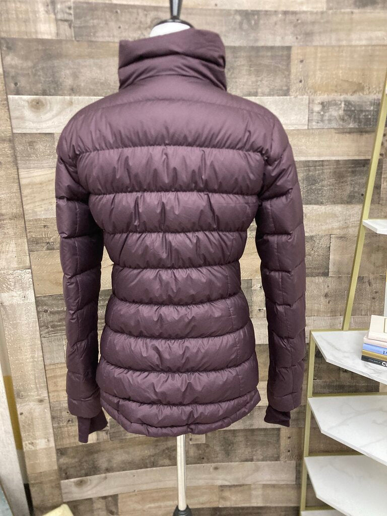 Athleta Burgundy Asymmetrical Zip Quilted Puffer Jacket