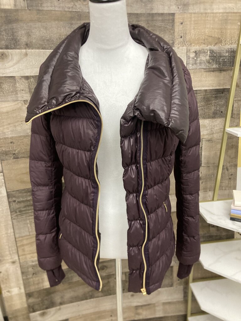 Athleta Burgundy Asymmetrical Zip Quilted Puffer Jacket