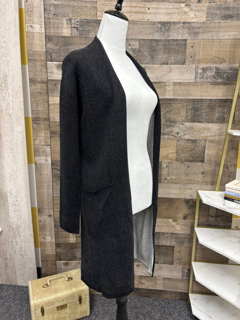 BABATON Aritzia Womens Premium Black Knit Cardigan Mid Length Coat Open Front