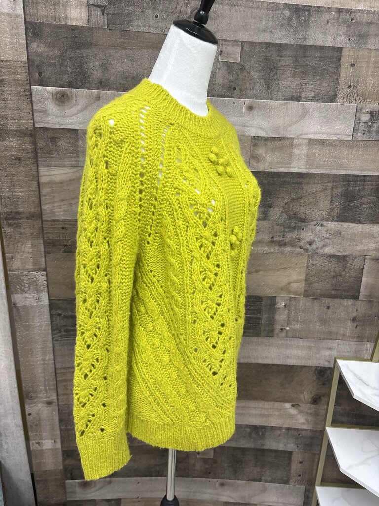 J Crew Lime Geen Cable Knit Popcorn Flowers