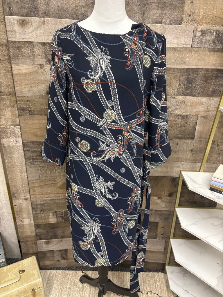 H&M Navy Sheath Dress Paisley Pattern Detail