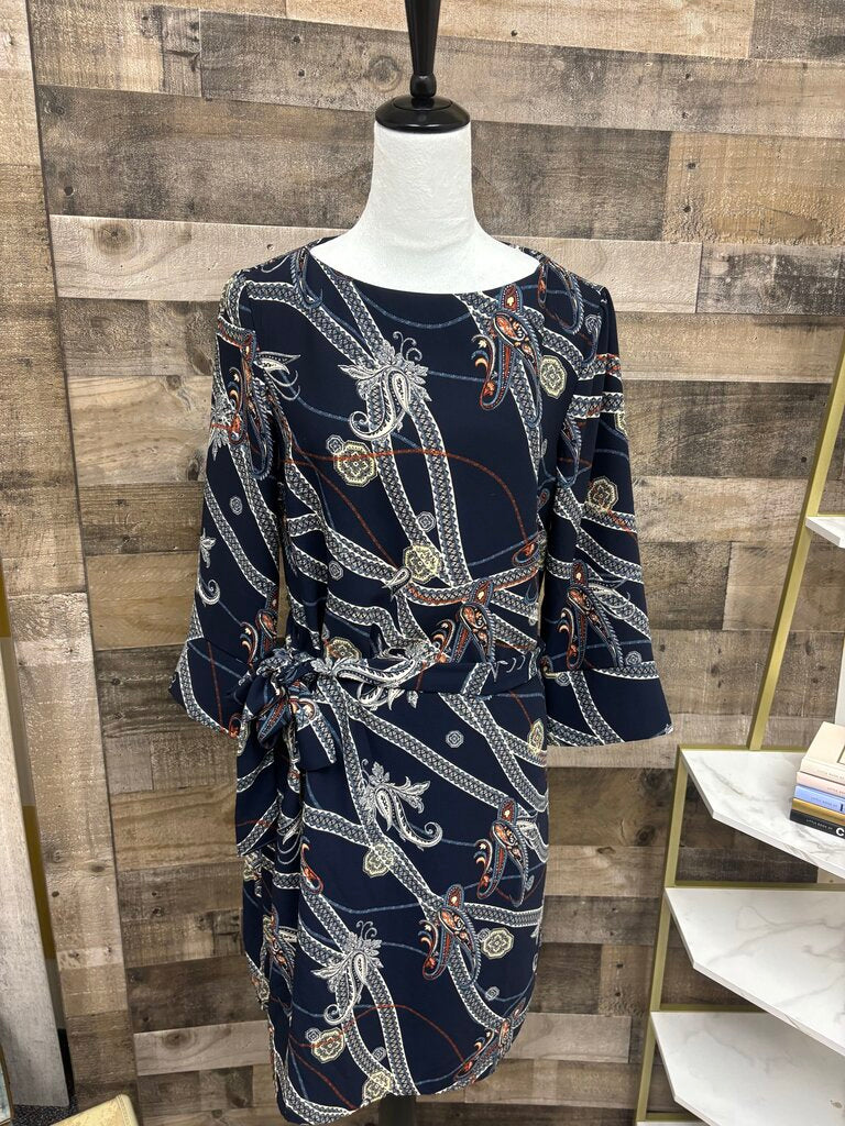 H&M Navy Sheath Dress Paisley Pattern Detail
