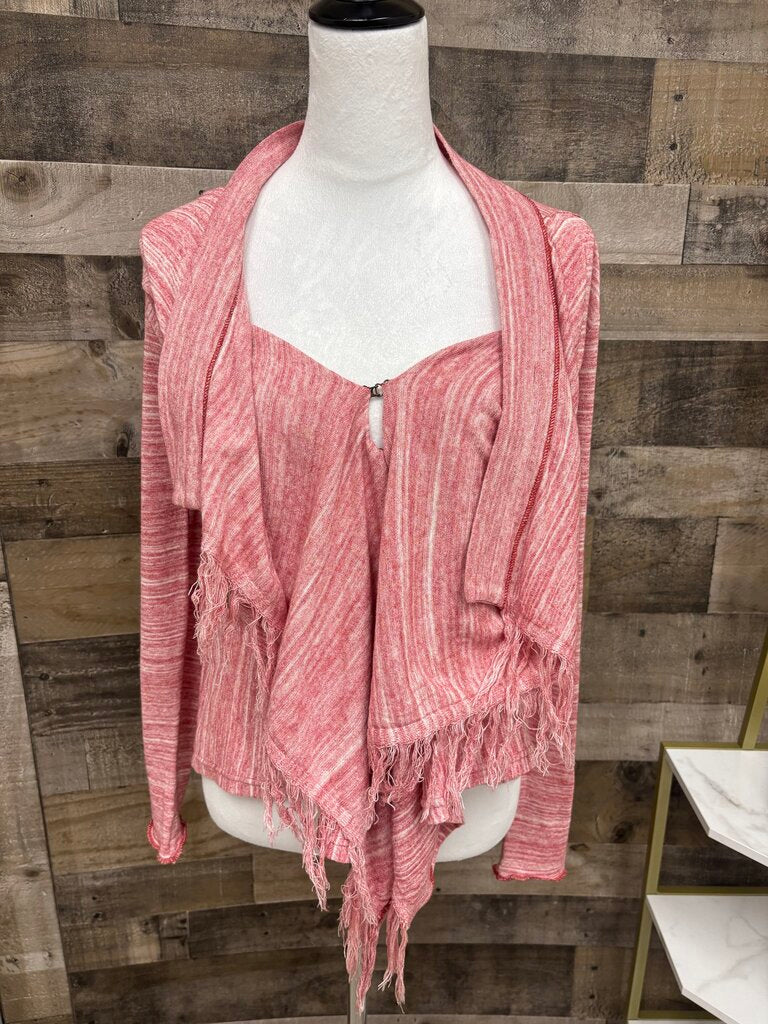 Free People Pink/Red Marled Waterfall Cardigan