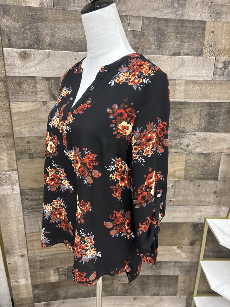 Daniel Rainn Black Rust Floral Print Blouse