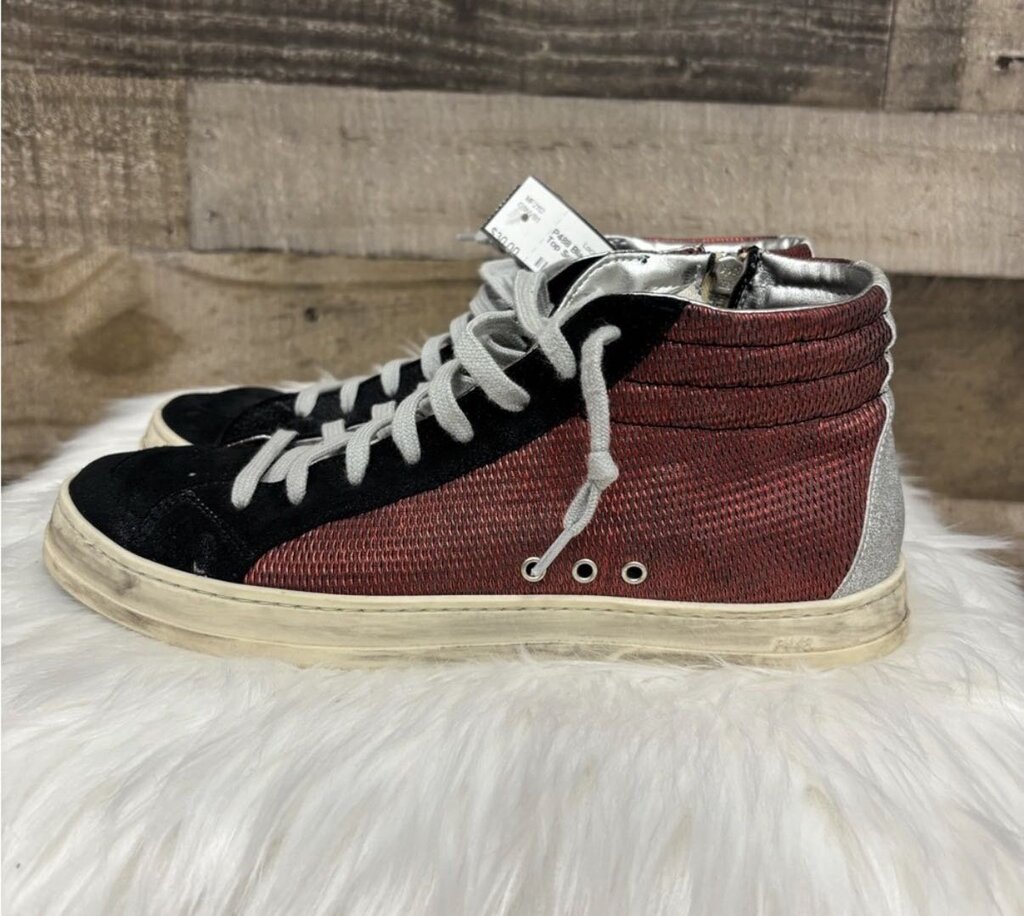 P488 Black Suede & Red High Top Sneakers