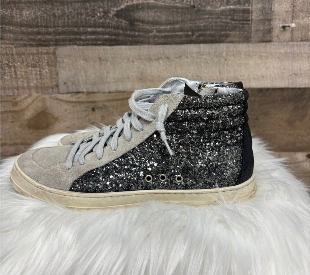 P488 Gray Suede and Dark Gray Glitter High Tops