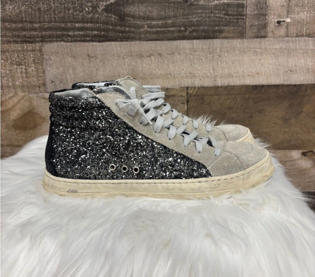 P488 Gray Suede and Dark Gray Glitter High Tops