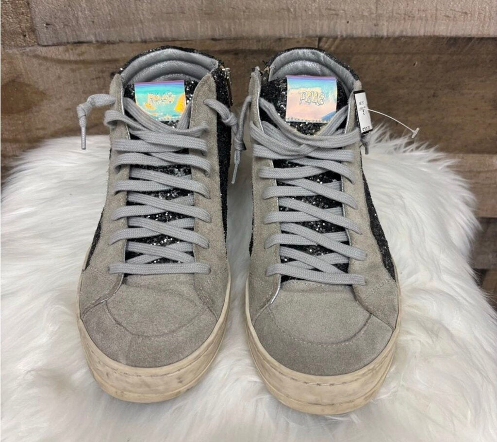 P488 Gray Suede and Dark Gray Glitter High Tops