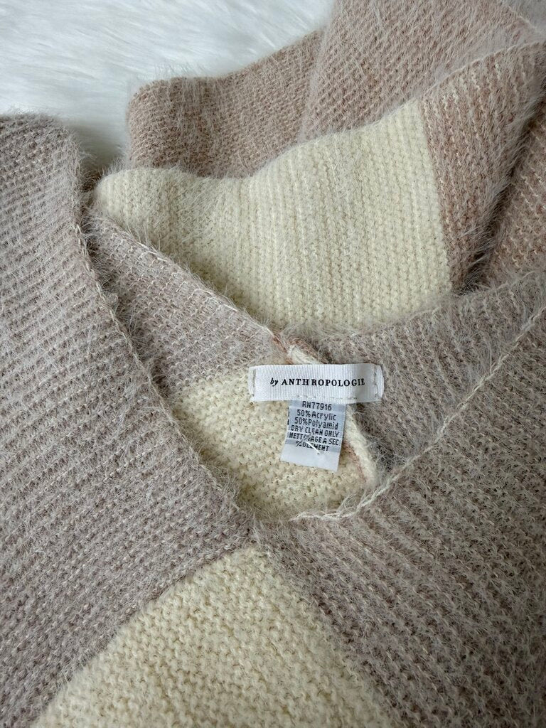 Anthropologie Cream & Tan Color Block Poncho