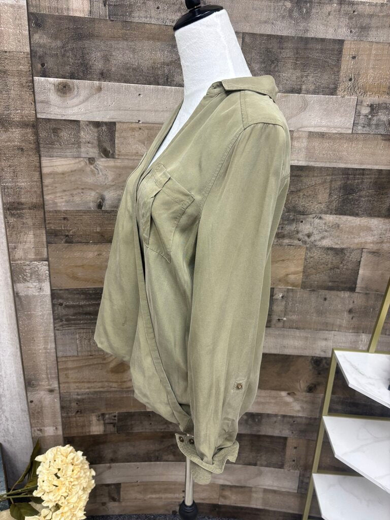 Holding Horses Army Green Faux Wrap Blouse