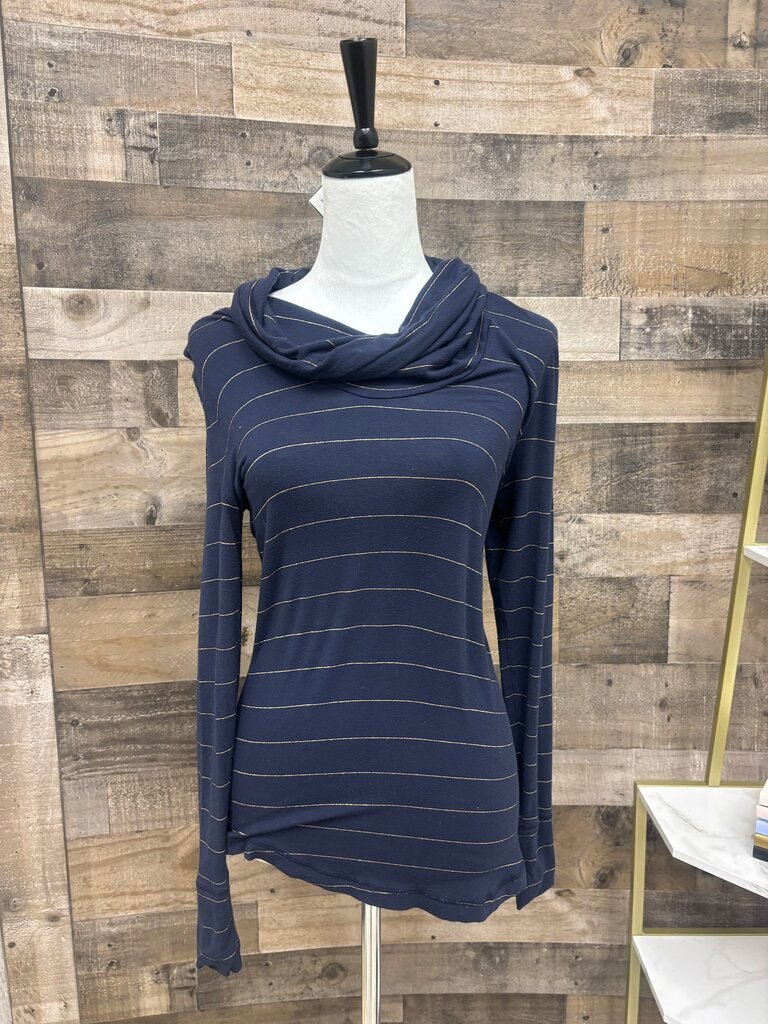 Banana Republic Navy w/Gold Stripes Cowl Turtleneck