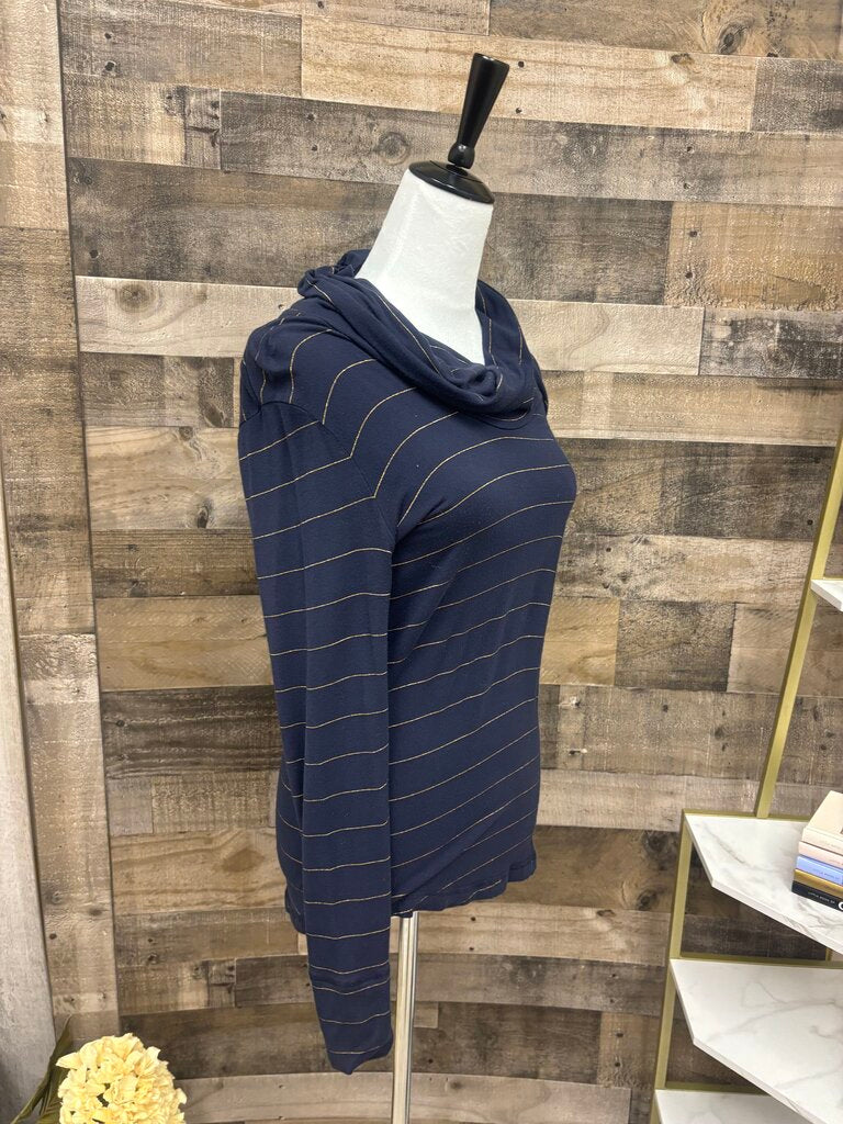 Banana Republic Navy w/Gold Stripes Cowl Turtleneck