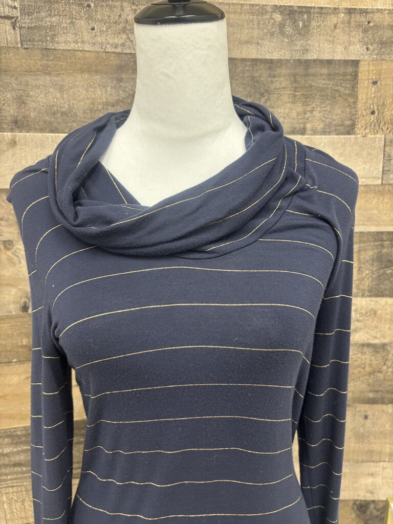 Banana Republic Navy w/Gold Stripes Cowl Turtleneck