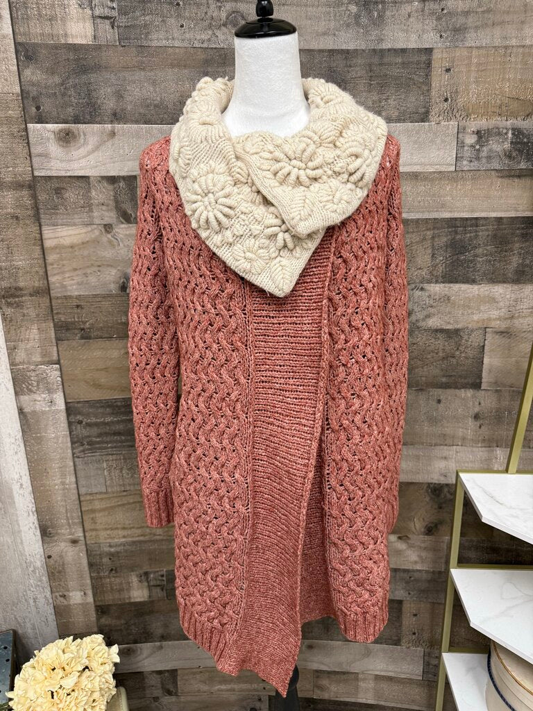 Anthro Knitted & Knotted Rose Cardigan w/Cream Floral Collar
