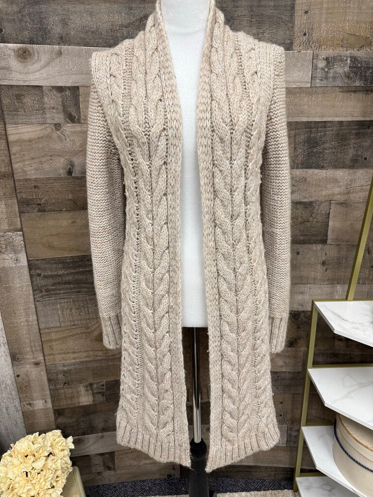 Elsamanda Tan Cable Knit Cardigan Duster