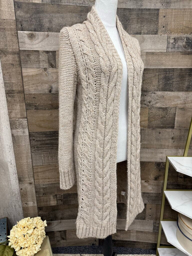 Elsamanda Tan Cable Knit Cardigan Duster