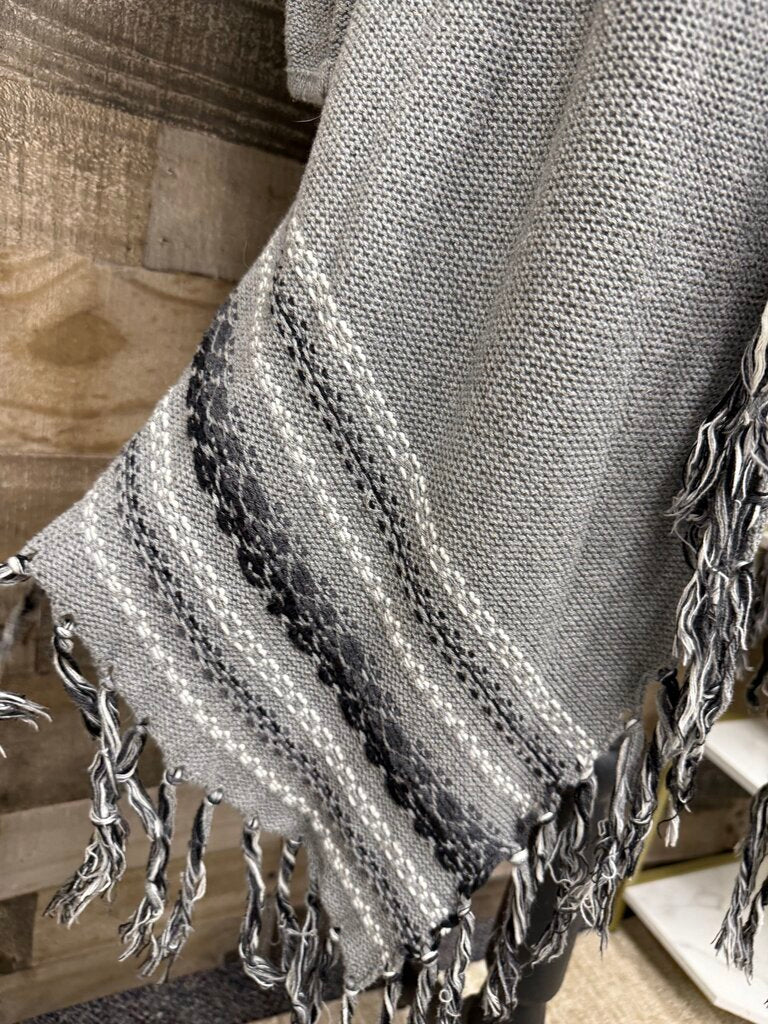 Cabi Gray Fringe Gray Poncho Type Cardigan