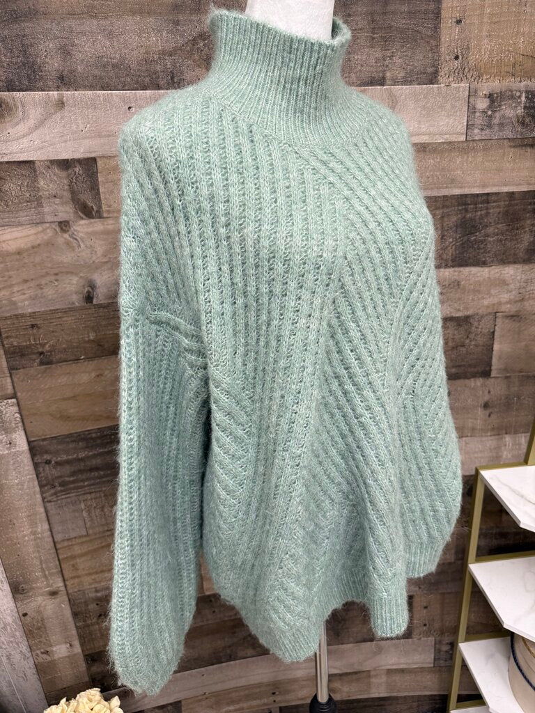 Frnch Paris Lt Green Mock Turtleneck Knit Sweater