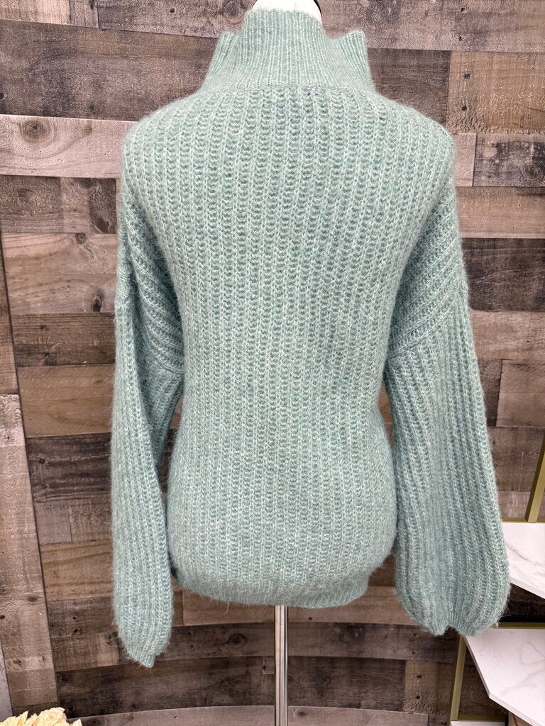 Frnch Paris Lt Green Mock Turtleneck Knit Sweater