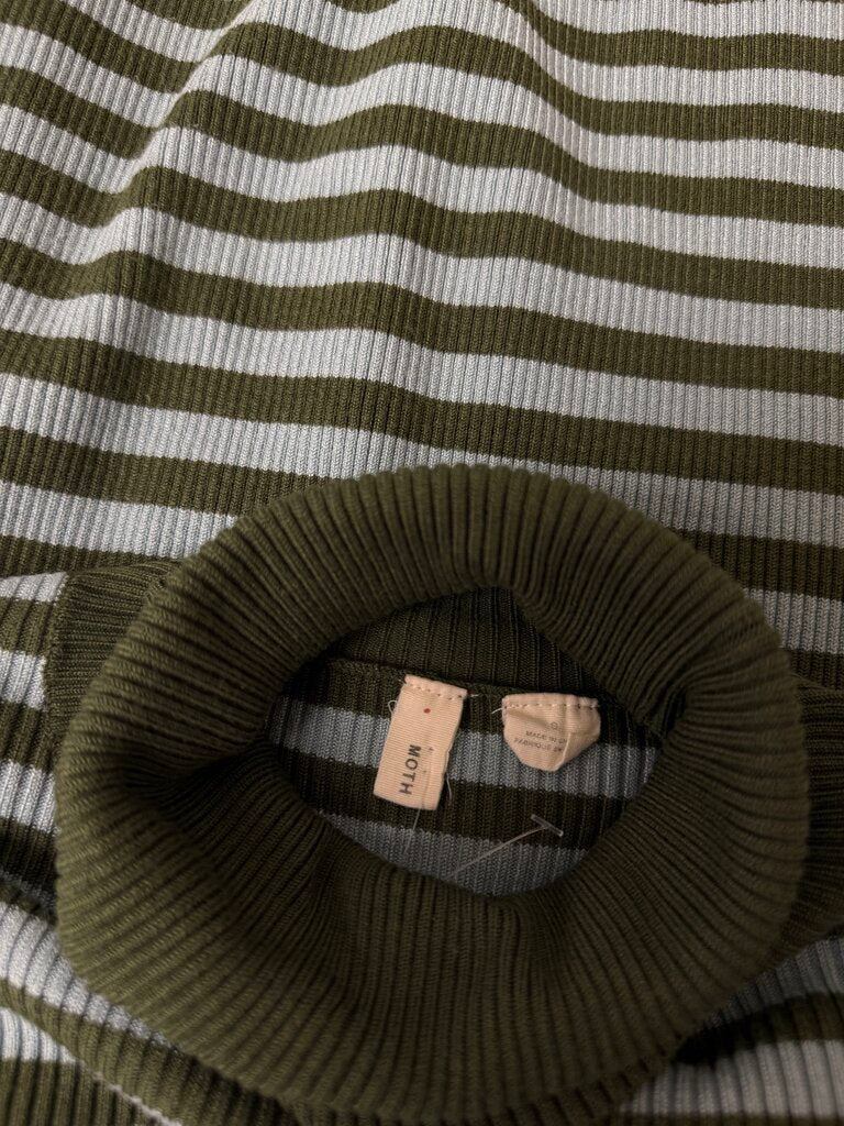 Anthro Moth Green & Lt. Blue Stripped Turtleneck