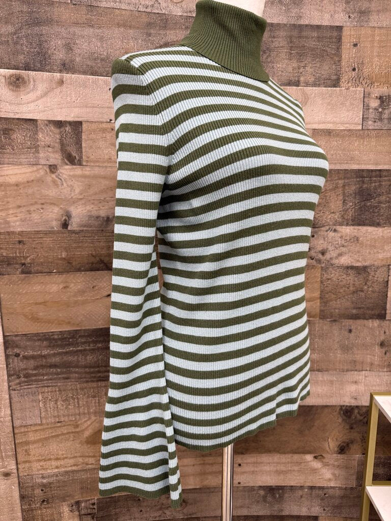 Anthro Moth Green & Lt. Blue Stripped Turtleneck