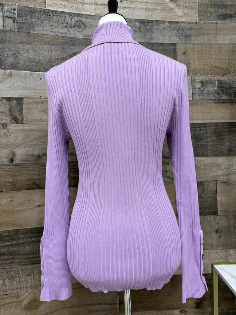 Anthro Moth Lavender Ribbed Button Cuffs Turtleneck