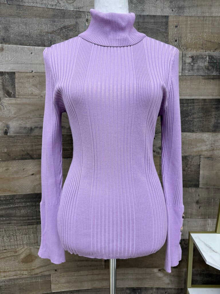 Anthro Moth Lavender Ribbed Button Cuffs Turtleneck