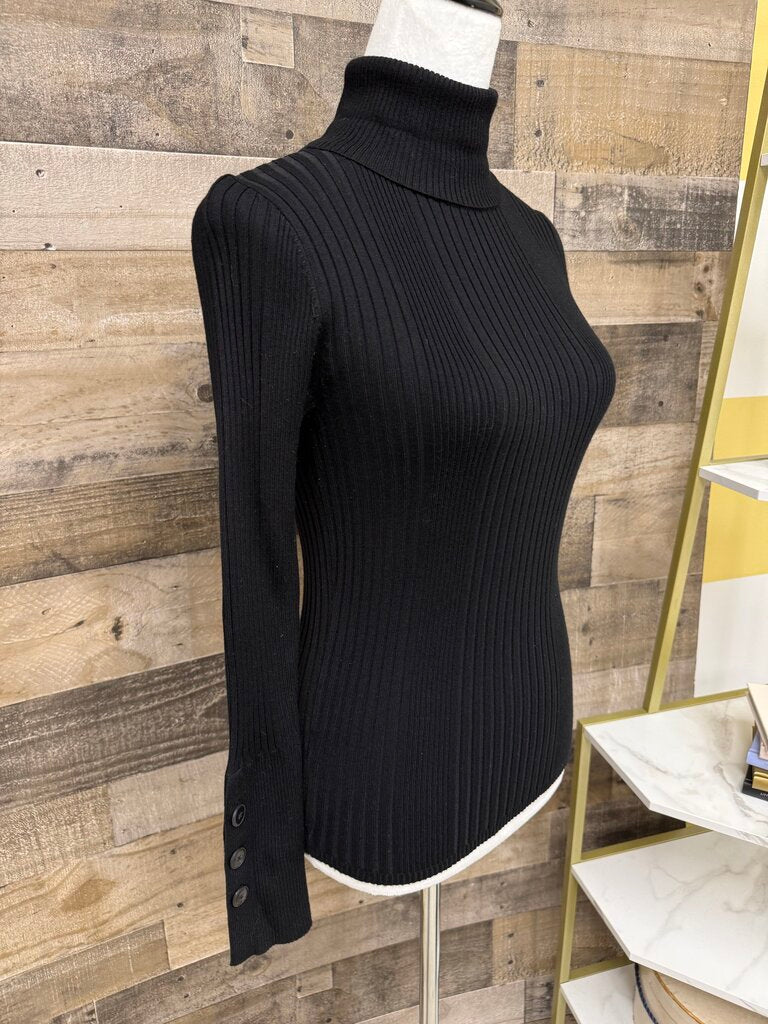 Anthro Moth Black Ribbed Button Cuffs Turtleneck