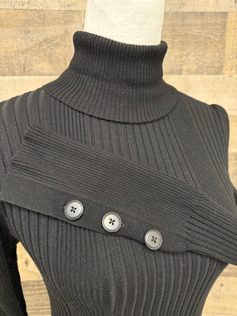 Anthro Moth Black Ribbed Button Cuffs Turtleneck