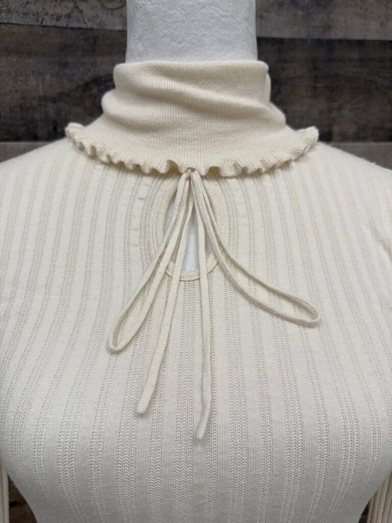 Free People Cream Ribbed Key Hole Turtleneck