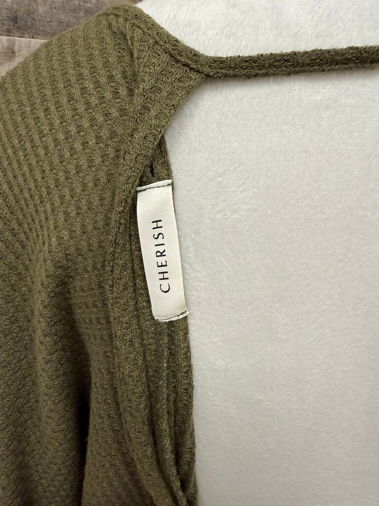 Cherish Olive Green Waffle Backless Sweater