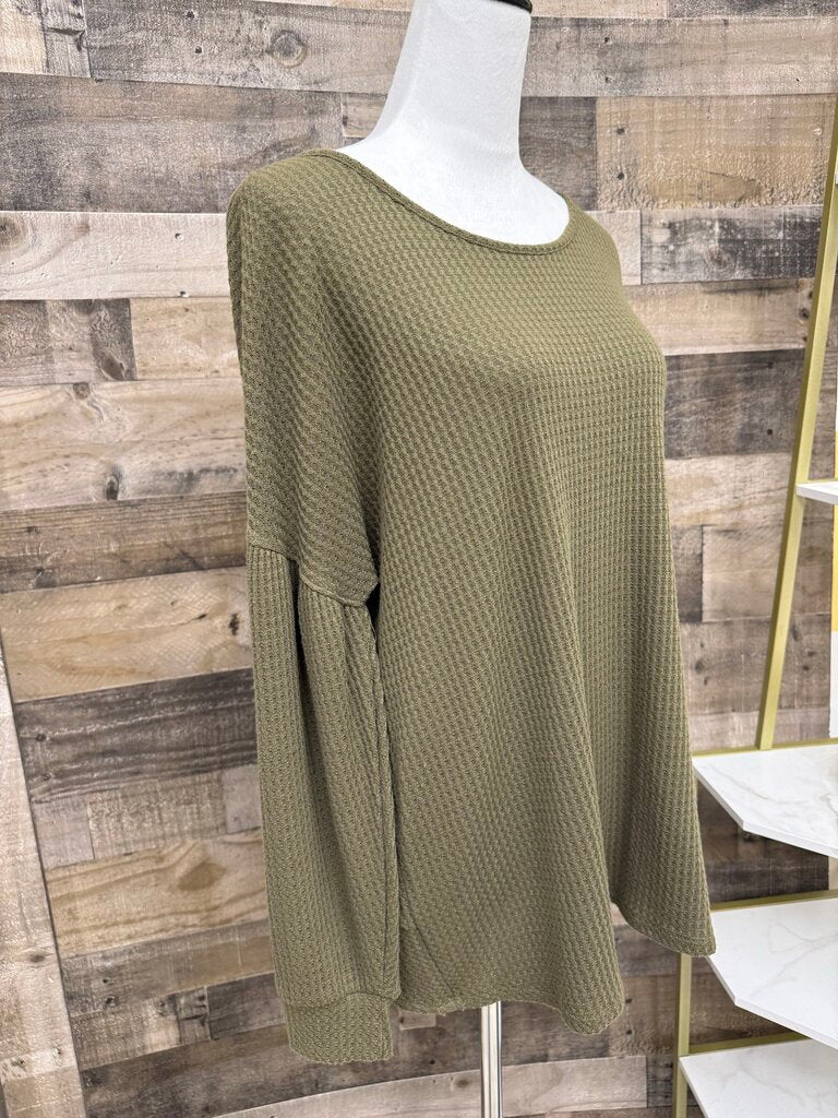 Cherish Olive Green Waffle Backless Sweater