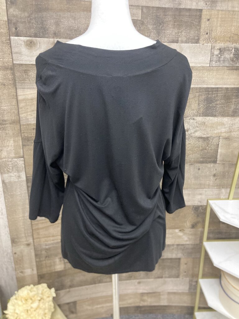 Nine West Black Gathered V-Neck 3/4 Sleeve