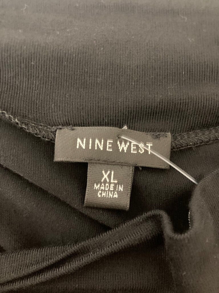 Nine West Black Gathered V-Neck 3/4 Sleeve