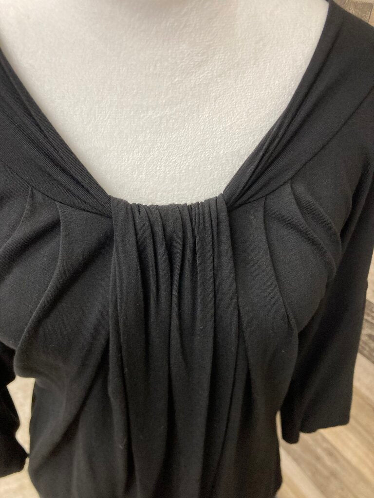Nine West Black Gathered V-Neck 3/4 Sleeve