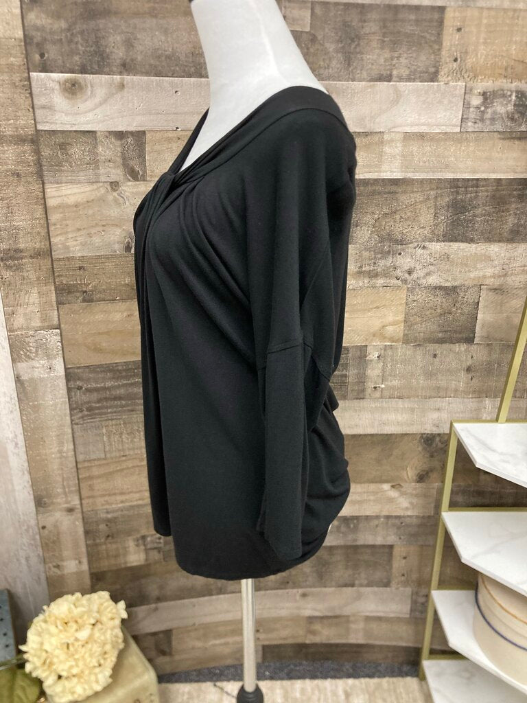 Nine West Black Gathered V-Neck 3/4 Sleeve