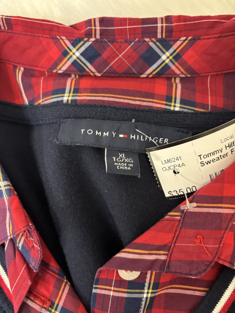 Tommy Hilfiger Navy Blue Sweater Faux Plaid