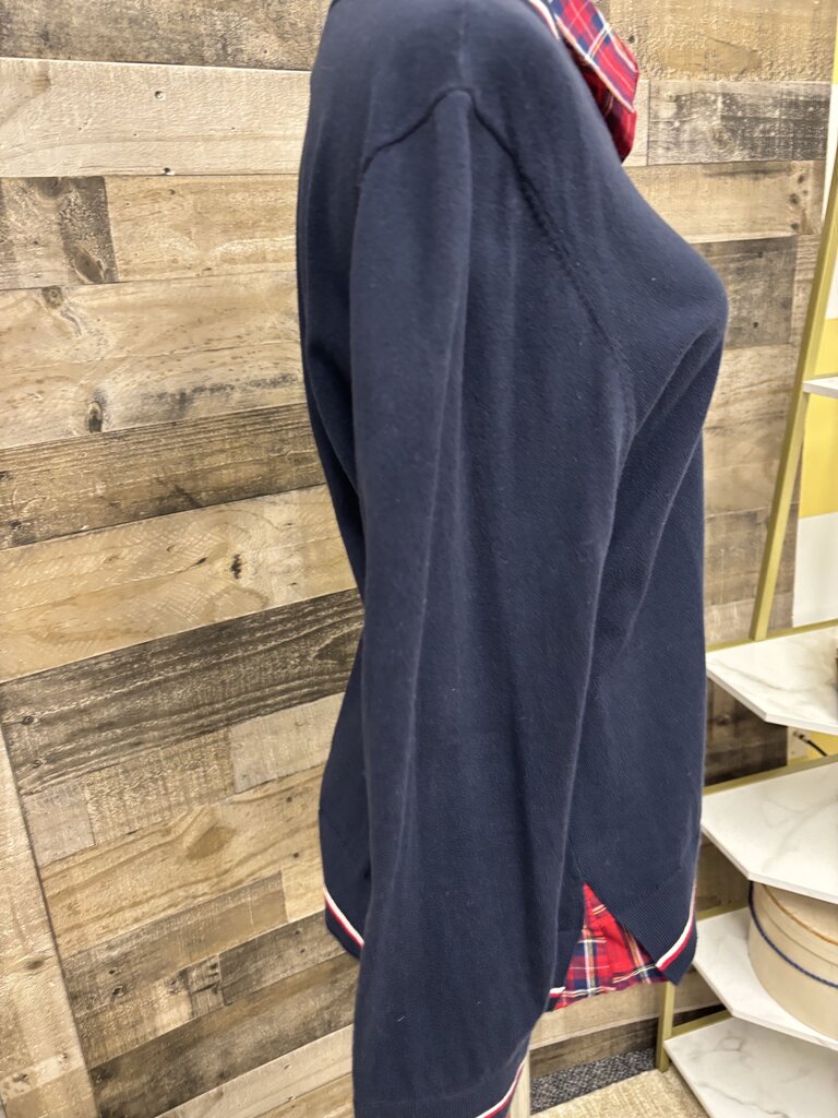 Tommy Hilfiger Navy Blue Sweater Faux Plaid
