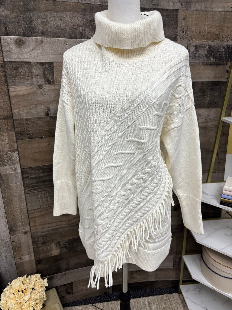 Chico's Ivory Cable Knit Turtleneck w/Fringe Tunic